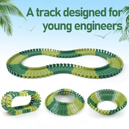 GIAT 96 Pcs Dinosaur Car Track Expansion Kit – Birthday Gift for Boys & Kids Ages 3 4 5 6 7, Compatible with Most Dino Flexible Tracks, Add-On Accessory Toy for Building Dinosaur Raceway - color: Green Dinosaur Tracks