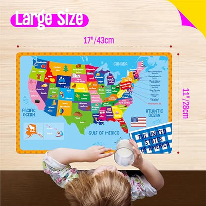 6 Pack Placemats for Kids, Non-Slip Washable, Reusable Alphabet, Number, Shape & Color, Universe, Map Themed Educational Placemats for Home, Kindergarten, Classroom, Nursery - style: Style-A