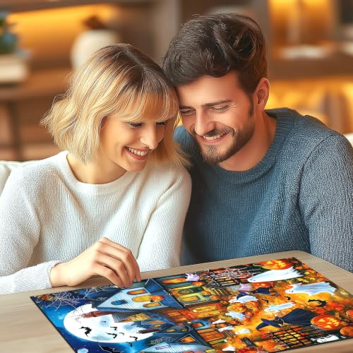 Blueforest Halloween Village 1000 Piece Puzzle for Adults, 27.5" x 19.7" - color: Moonlit Halloween Village