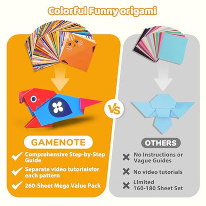 GAMENOTE Origami Kit for Kids Ages 8-12, 80 Assorted Projects, 260 Sheets
