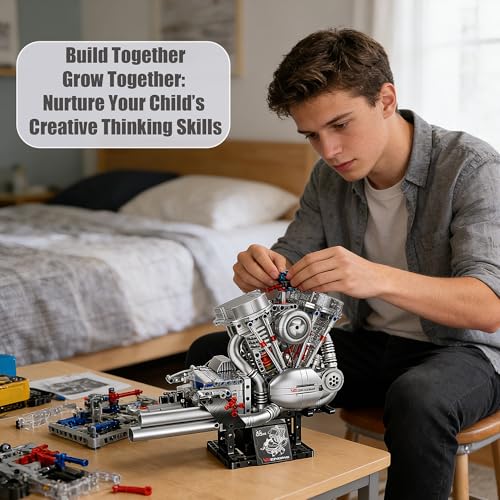 V-Twin Motorcycle Engine Model Kit that Runs, 867 Pcs STEM Block Set - style: 4-V-Twin-Two