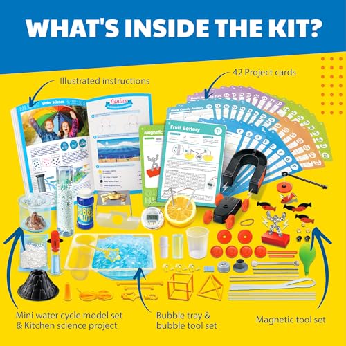 4M Scientific Discovery Kit for Kids Ages 8-12 – Over 50 STEM Experiments in Physics, Chemistry, Magnetism & Bubble Science, Build a Lemon Clock, Volcano, Magnetic Racer, Hover Disc, Educational Gift - style: Scientific Discovery