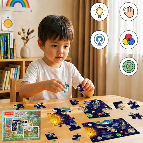 Wooden Puzzles Dinosaur Toys for Kids Ages 3-5 Year Old, 4 Packs 24 Piece - color: Space Mashup