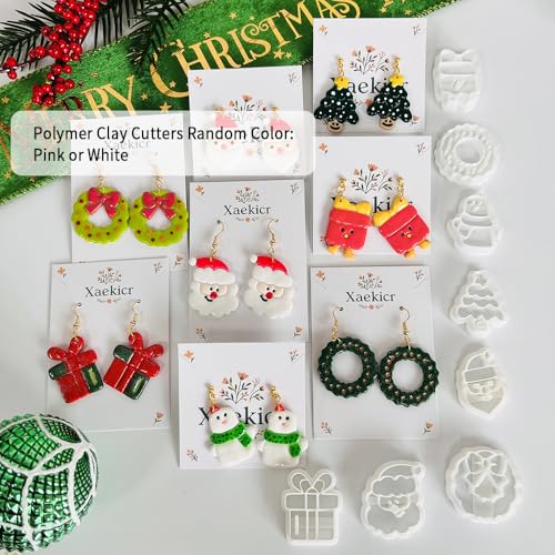 Xaekicr Christmas Polymer Clay Cutters Set – 8 Pcs Holiday Clay Earring Cutters for DIY Jewelry Making, Santa Tree Wreath Gifts – Clay Tools for Polymer Clay Molds Projects - color: 2C color