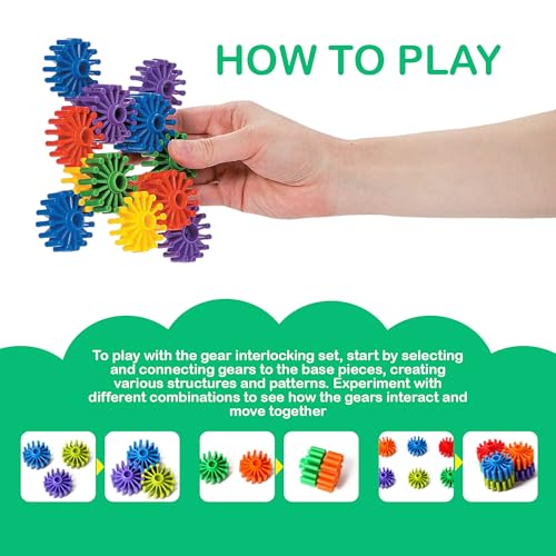 STEM Building Blocks Toys for Kids – Educational and Safe Gear Interlocking Construction Playset – Develop Creativity Preschool Brain Teaser Toys Gift for 3 4 5 Years Old Kids Boys Girls
