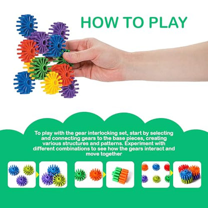 STEM Building Blocks Toys for Kids – Educational and Safe Gear Interlocking Construction Playset – Develop Creativity Preschool Brain Teaser Toys Gift for 3 4 5 Years Old Kids Boys Girls