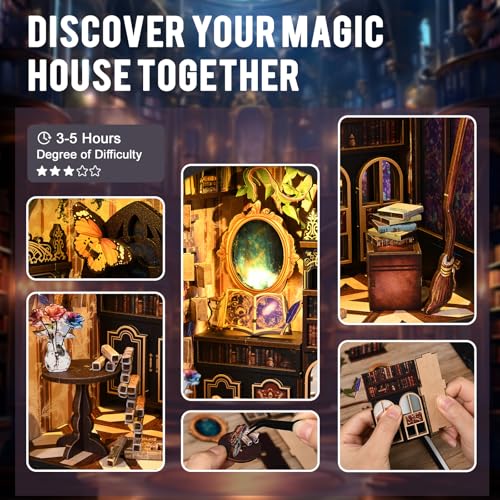 Book Nook Kit, DIY Dollhouse Miniature House with LED Bookshelf Decor Home Decor, 3D Wooden Puzzle Craft and Creative Gifts for Adults, Teens, Beginners (Magic Book) - style: Magic Book