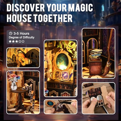 Book Nook Kit, DIY Dollhouse Miniature House with LED Bookshelf Decor Home Decor, 3D Wooden Puzzle Craft and Creative Gifts for Adults, Teens, Beginners (Magic Book) - style: Magic Book