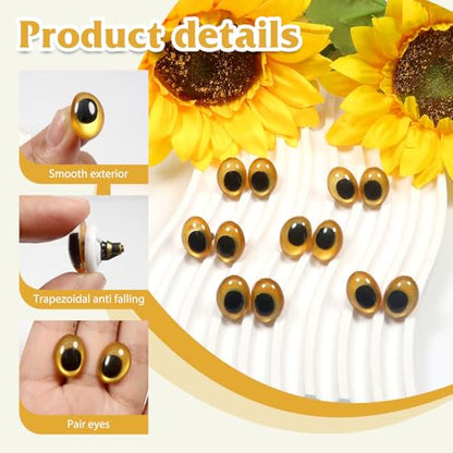TOAOB 28pcs Gold Oval Safety Eyes with Washers 13 x 18mm Stuffed Animals Craft Plastic Doll Eyes for DIY Amigurumis Crochet Puppet Making - color: Gold