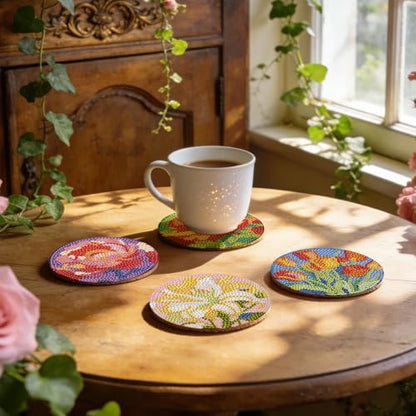 Leatrice 8 Pcs Diamond Art Coasters Small Diamond Painting Kits for Adults - color: AB Flower