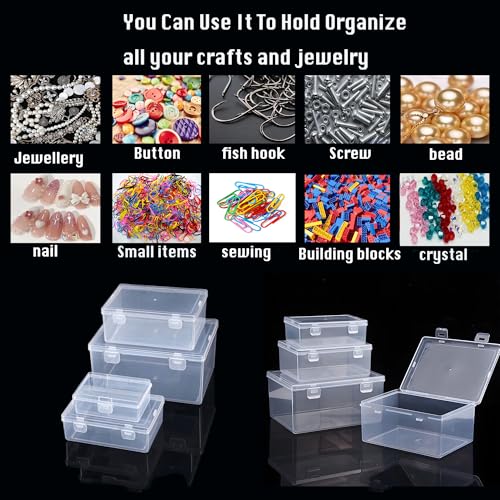Nail art toolbox Bead Organizers-8 Pcs Jewelry Organizers and Storage Plastic Storage Cases Mini Clear Bead Containers Transparent Boxes with Hinged Lid and Rectangle Clear Craft Supply Case - size: 8 Pieces Big Sizes Mixed