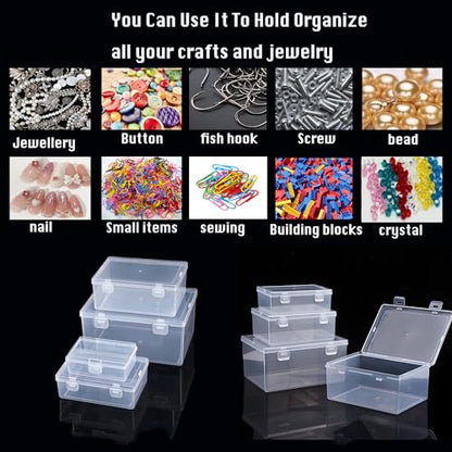 Nail art toolbox Bead Organizers-8 Pcs Jewelry Organizers and Storage Plastic Storage Cases Mini Clear Bead Containers Transparent Boxes with Hinged Lid and Rectangle Clear Craft Supply Case - size: 8 Pieces Big Sizes Mixed