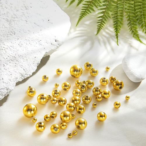 Laopottbeads 1225 Pcs Gold Beads with Oxidation-Resistant Finish, 4/6/8/10/12mm Round Beads DIY Kit for Bracelets, Earrings, Necklaces & Anklets - color: Golden, size: 4/6/8/10/12 mm, 1225 pcs
