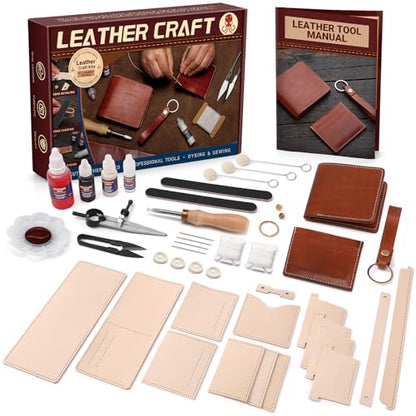 CBHGFEA 51Pcs Leather Working Kit, Vegetable Tanned Leather Craft Kit - color: Style C