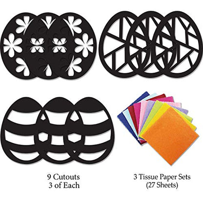VHALE Suncatchers Craft 3 Sets (9 Cutouts) w Tissue Papers Stained Glass Effect Paper Sun Catcher Kit, Window Art, Classroom Crafts, Creative Art Projects, Kids Party Favors (Easter Egg) - style: Easter Egg