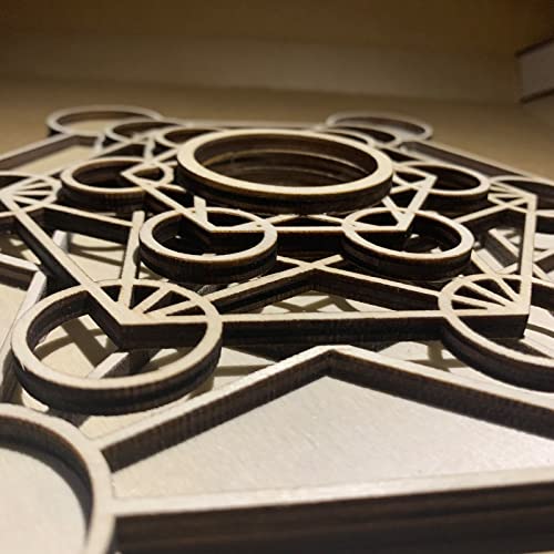 Metatron Crystal Grid Wooden Art 3D Metatron's Healing Energy with 7 Pieces Rough Seven Chakras Crystal Stone Set Sacred Geometry Energy Crystal Grid Kit for Meditation Chakra Balancing 9.4''x1.5''