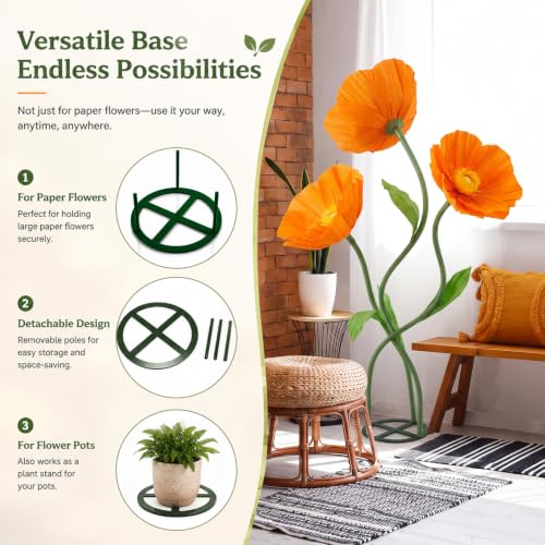 Moxweyeni 3 Pcs 5.5 ft Giant Orange Poppy Paper Flower DIY Kit with Stand - color: Orange, style: Poppy