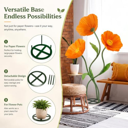 Moxweyeni 3 Pcs 5.5 ft Giant Orange Poppy Paper Flower DIY Kit with Stand - color: Orange, style: Poppy