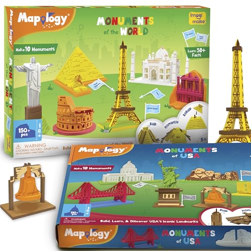 Imagimake Mapology Monuments of World & Monuments of USA Bundle - 3D Puzzle Activity Toy for Kids | DIY Arts and Craft Kits for Kids Ages 4 5 6 7 8 Years