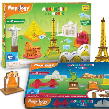 Imagimake Mapology Monuments of World & Monuments of USA Bundle - 3D Puzzle Activity Toy for Kids | DIY Arts and Craft Kits for Kids Ages 4 5 6 7 8 Years