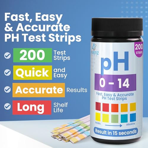 pH Test Strips 0-14 | 200 Universal Strips for Fast, Accurate pH Testing | Litmus Paper for Water, Pools, Kombucha, Food, Soap Making, Skincare, Brewing, Hydroponics, Science, Fermentation & Canning