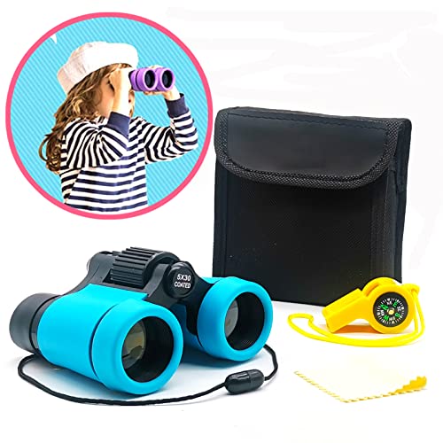 Kids Binoculars Ages 3-12 with Compass & Whistle - color: Blue