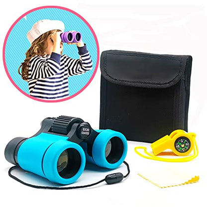 Kids Binoculars Ages 3-12 with Compass & Whistle - color: Blue