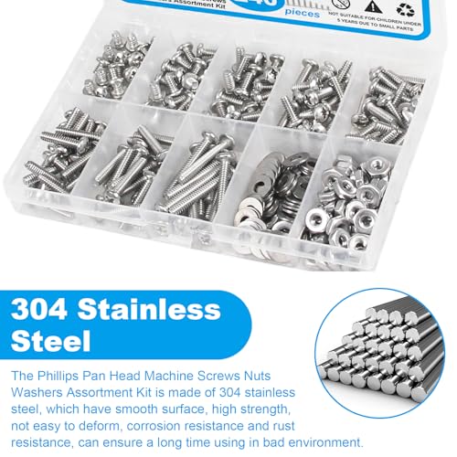 240pcs #6-32 Phillips Pan Head Machine Screws Nuts Washers Kit - size: #6-32