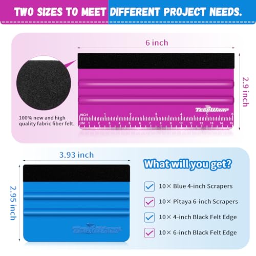 TECKWRAP Professional Felt Squeegee for Vinyl, 20 PCS - color: 20pcs Pitaya & Blue