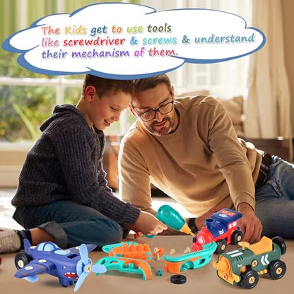 STEM Take Apart Toys for Boys Age 3-5 – Electric Building Toys Car with Motor & Drill | Educational Construction Set for Preschool, Kindergarten | Best Birthday Gift for Kids 4-8