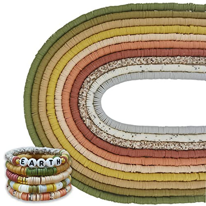 MIIIM 3600 PCS 10 Strands Clay Beads Polymer Clay Beads for Jewelry Making, Vinyl Heishi Beads 6mm for Surfer Bracelets Necklace Making (Earth) - color: Earth