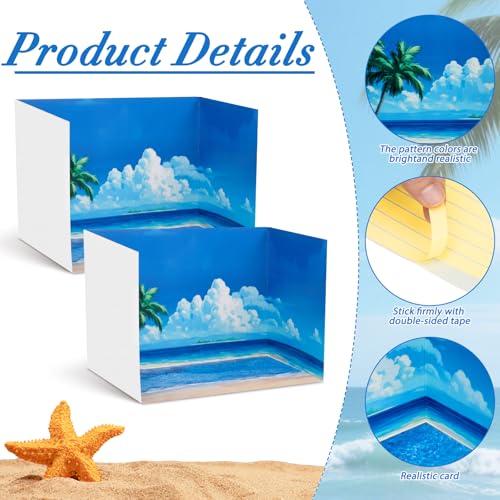 AmazingSpark 2 Set Summer Beach Diorama Box and Sand Sticker Decor, Seaside Diorama Project Supplies Set, Ocean Cardboard Display Case Kit & Waves Sticker with Double Sided Tapes for DIY Crafts - style: Beach