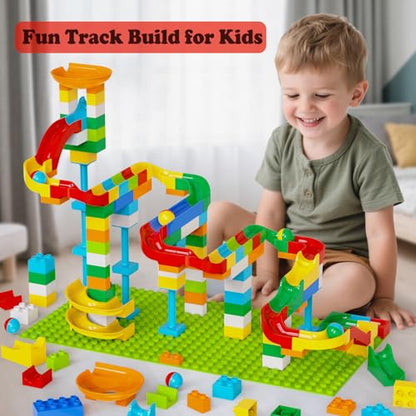 Anpcso Marble Run Building Blocks, 128 PCS STEM Toy with Toss Ring Game - style: with ring toss