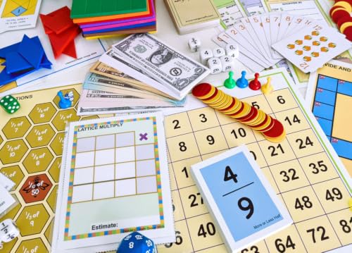 MANGO MATH 4th Grade Deluxe Math Kit – Hands-On Math Games & Manipulatives for Fourth Grade, Multi-Digit Multiplication, Division, Factors & Fractions, Classroom Set
