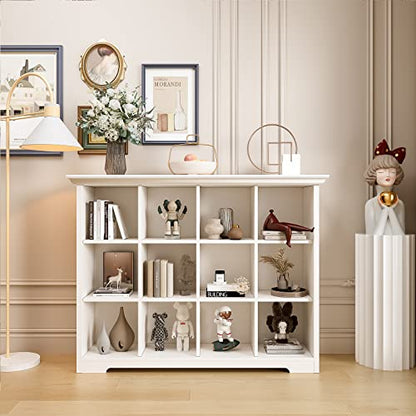 OSCHF 12-Cube Open Bookcase with Base, 3-Tier Wooden Bookshelf, White - color: Warm White, size: 12-Cube
