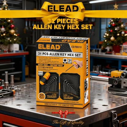 ELEAD 31-Piece Hex Key Set - Allen Wrench Set, SAE and Metric Allen Keys MM(0.7mm-10mm) SAE(0.028"-3/8) Heat-Treated, Torque Handle, High Leverage, Long & Short Keys, Easy Organization - style: 31-Piece Hex Key Set