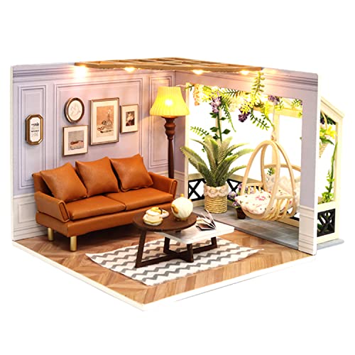 Flever DIY Miniature House Kit, Tiny Home Kit with LED Light, Mini House Build Craft Kits for Adults and Teens, Home Decor Creative Gift for Family/Friends(Warm Moment) - color: Warm Moment