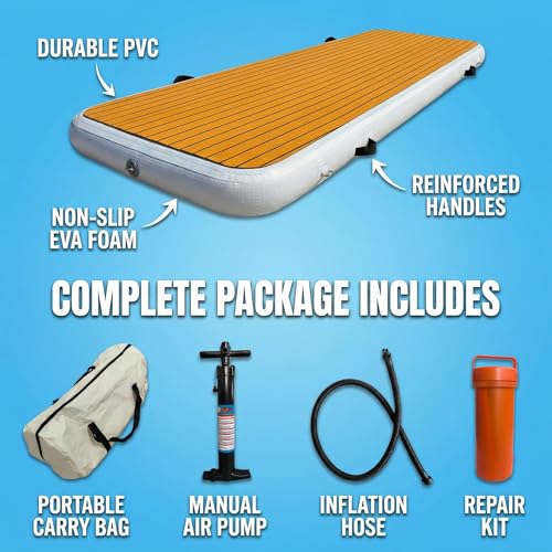 Inflatable Dock Platform, 9'10" x 3'3" x 6" PVC Floating Water Platform with Non-Slip EVA Surface for Boats, Yachts, Jet Skis & Lake Leisure, Pump, Carry Bag & Repair Kit - size: 9.8FT