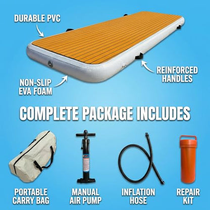 Inflatable Dock Platform, 9'10" x 3'3" x 6" PVC Floating Water Platform with Non-Slip EVA Surface for Boats, Yachts, Jet Skis & Lake Leisure, Pump, Carry Bag & Repair Kit - size: 9.8FT