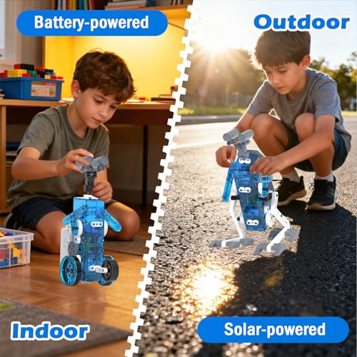 25-in-1 Solar Science Robot Kit, STEM Building Toy for Kids Ages 8+ - color: White & Blue