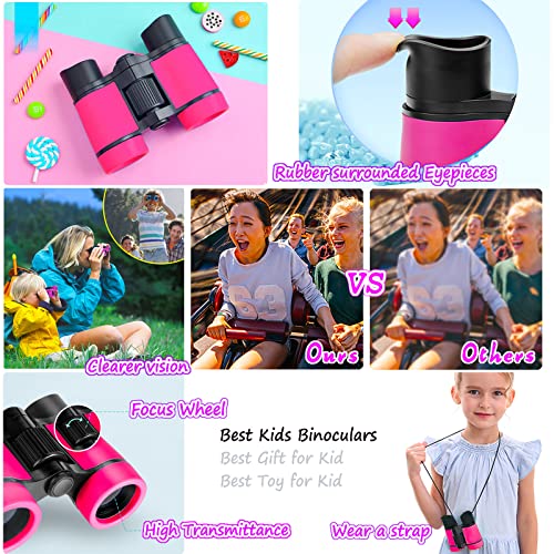 Kids Binoculars Best Gifts for 3-12 Years Boys Girls High-Resolution Optics Shockproof Mini Compact Binocuolar Toys Folding Small Telescope for Bird Watching Camping Outdoor Play - color: Pink