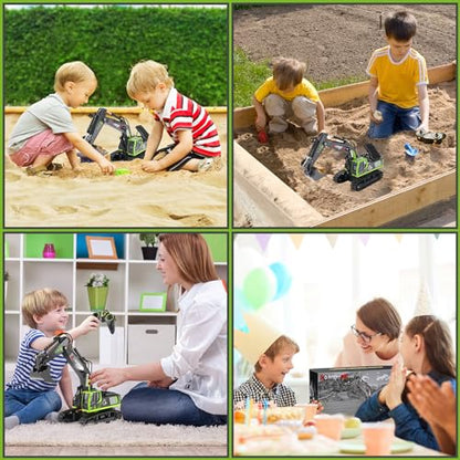 kolegend Remote Control Excavator Toy 16 Inch, 11 Channel RC Construction Vehicles Hydraulic Haulers Digger Toys Gift for 6 7 8 9 10 Years Old Kids Boys - color: Green