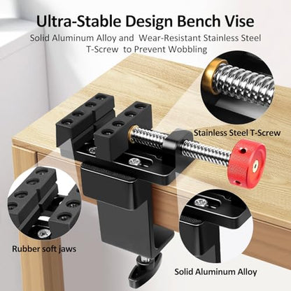 ArtyMaster Mini Drill Press Vise with Rubber Soft Jaws, 0-2.48" Clamping Range Mini Vice Clamp for Crafts, Jewelry Making, Modeling and Repairs, Precision Aluminum Small Vise for Small Projects - style: Mini Vise+C-clamp