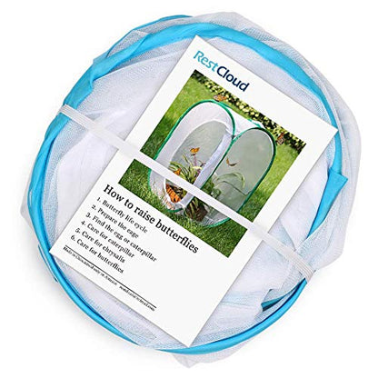 RESTCLOUD Insect and Butterfly Habitat Cage Pop-up 24 Inches Tall - color: White With Blue, size: 15.7 x 15.7 x 23.6 inches