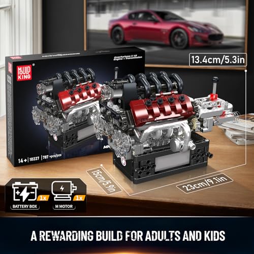 Mould King V8 Engine Building Kit, Build Your Own Engine Model Kit that Runs, STEM Engineering & Physical Science Experiment Set with Battery & Motor, Car Engine for Age 14+/Adult(787 Pcs)