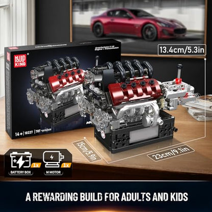 Mould King V8 Engine Building Kit, Build Your Own Engine Model Kit that Runs, STEM Engineering & Physical Science Experiment Set with Battery & Motor, Car Engine for Age 14+/Adult(787 Pcs)