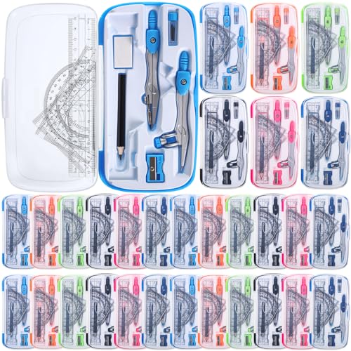 Zonon 24 Sets Math Geometry Kit, 10 Pcs Compass Rulers Protractor School