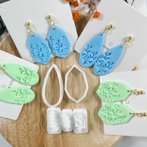 Xaekicr 5pcs Leaf Texture Polymer Clay Cutters – Clay Cutters for Earrings, Geometric Teardrop Shape Clay Tools, Clay Molds for Polymer Clay Jewelry DIY - color: 2L color
