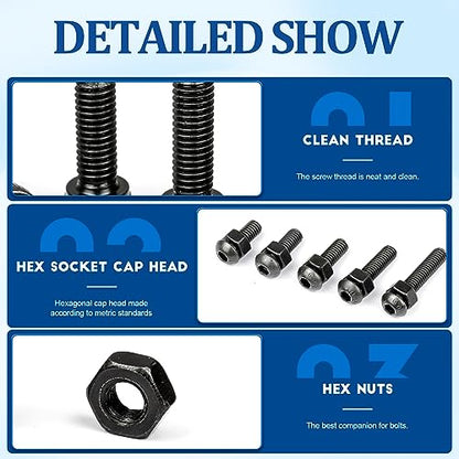 NINDEJIN M6 Button Head Socket Cap Bolts Screws, Metric M6 x 8/10/12/14/16/18/20/25/30mm Screws Bolts Nuts Assortment Kit, 146Pcs Allen Hex Drive, Black Oxide, 10.9 Carbon Steel, Fully Threaded - size: 146PCS M6 8mm-30mm