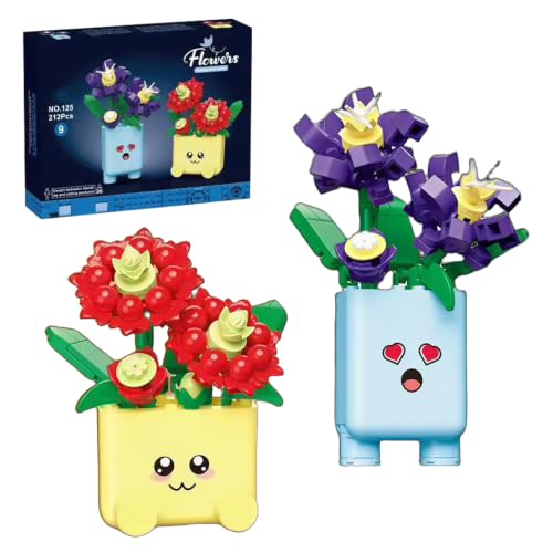 Botanicals Happy Plants Building Sets | 2 Cute Happy Plants Flowers Set, Succulents Botanical Collection for Home Office Décor, Gift for Women Wife Mom(222Pcs) - style: Yellow and Blue